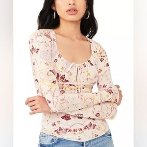 Free PeopleMake It Easy Floral-Print Long sleeve Top Size S